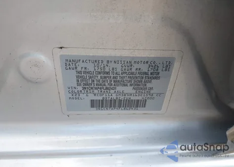 2015 Nissan Versa 1.6 Sv from USA, damaged, VIN 3N1CN7AP4FL862431